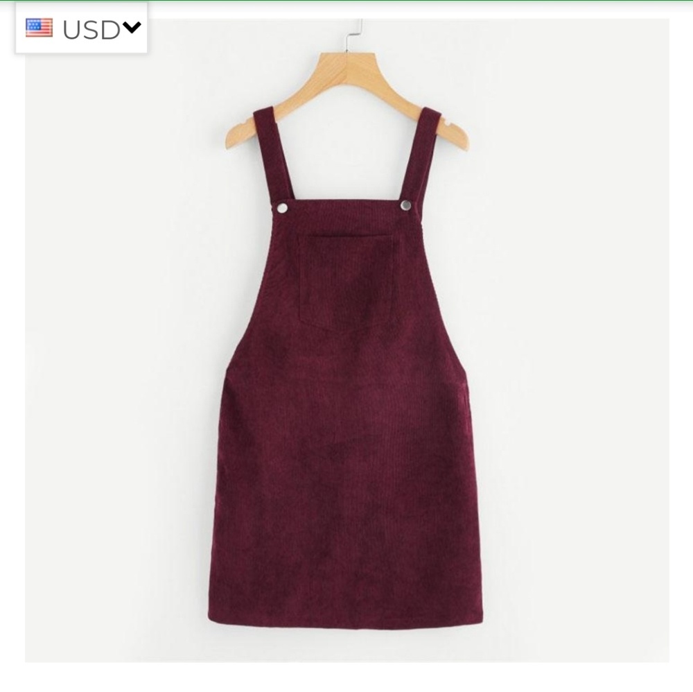 Berry colored cord overall dress